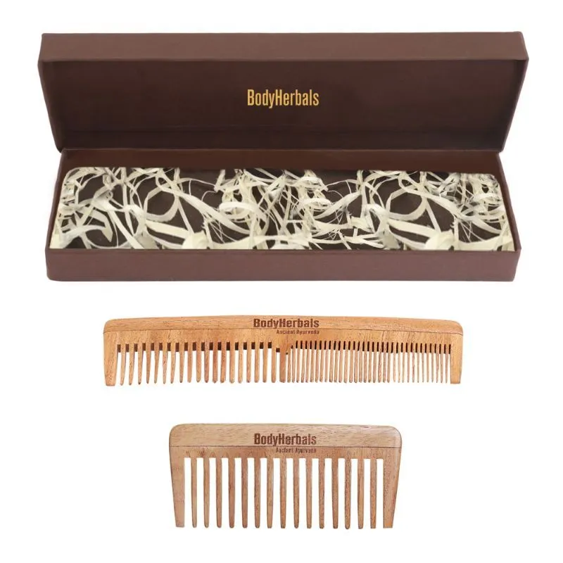 Bodyherbals Anti Static Handmade 100% Natural Neem Wood Comb Set