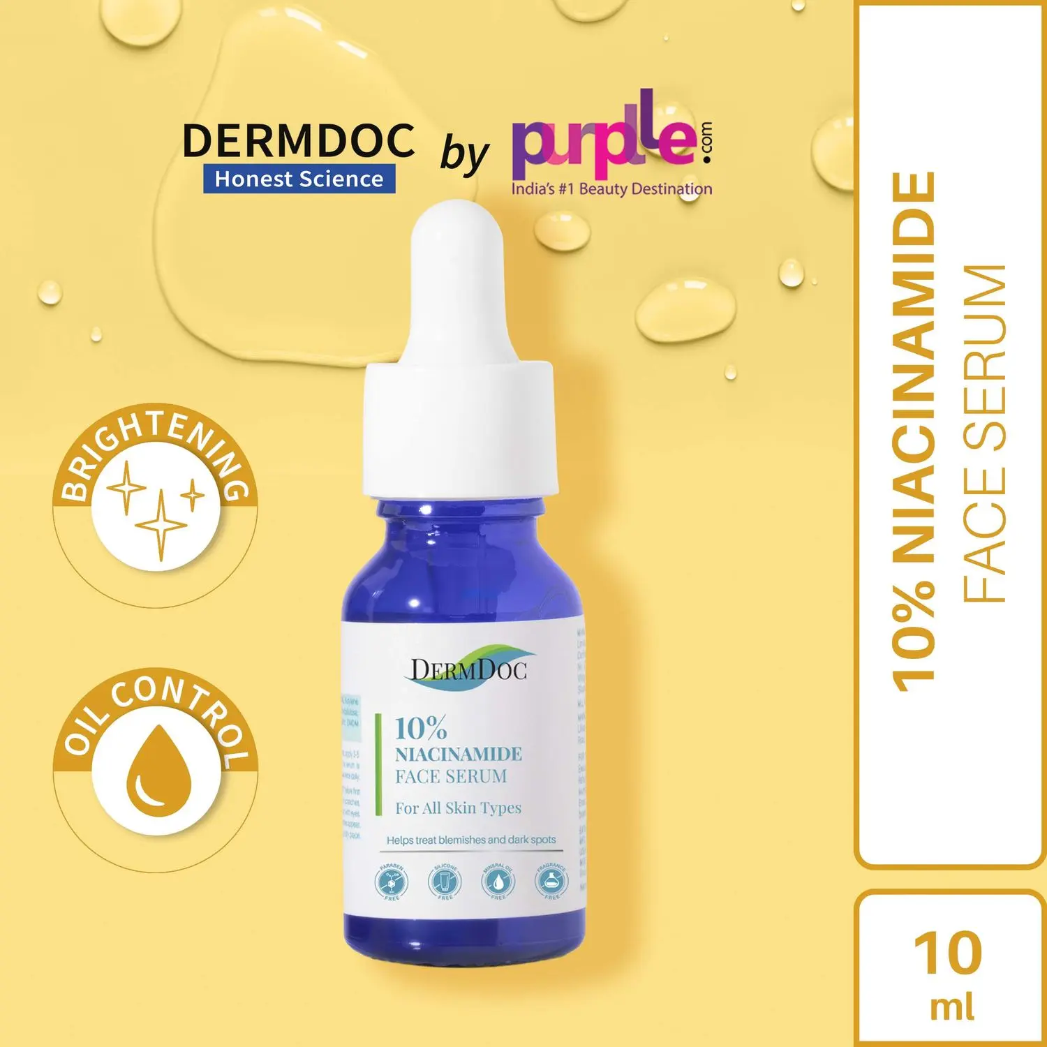 DermDoc 10% Niacinamide Face Serum (10 ml) | niacinamide serum niacinamide face serum skin glow serum pore tightening serum anti acne serum