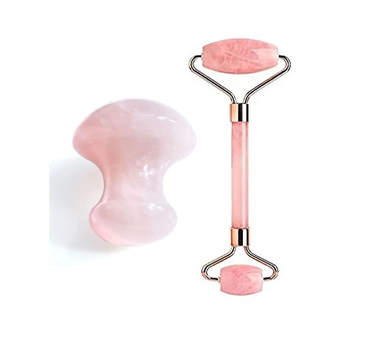 Getmecraft Rose Quartz Face Roller And Mushroom Gua Sha Facial Massage Tool Set