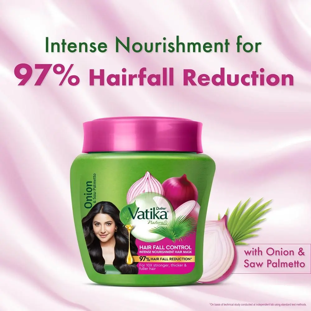 Dabur Vatika Hair Fall Control Hair Mask - 500g | Intense Nourishment | Up to 97% Hair Fall Reduction I 10X Stronger, Thicker & Fuller Hair | With Onion and Saw Palmetto