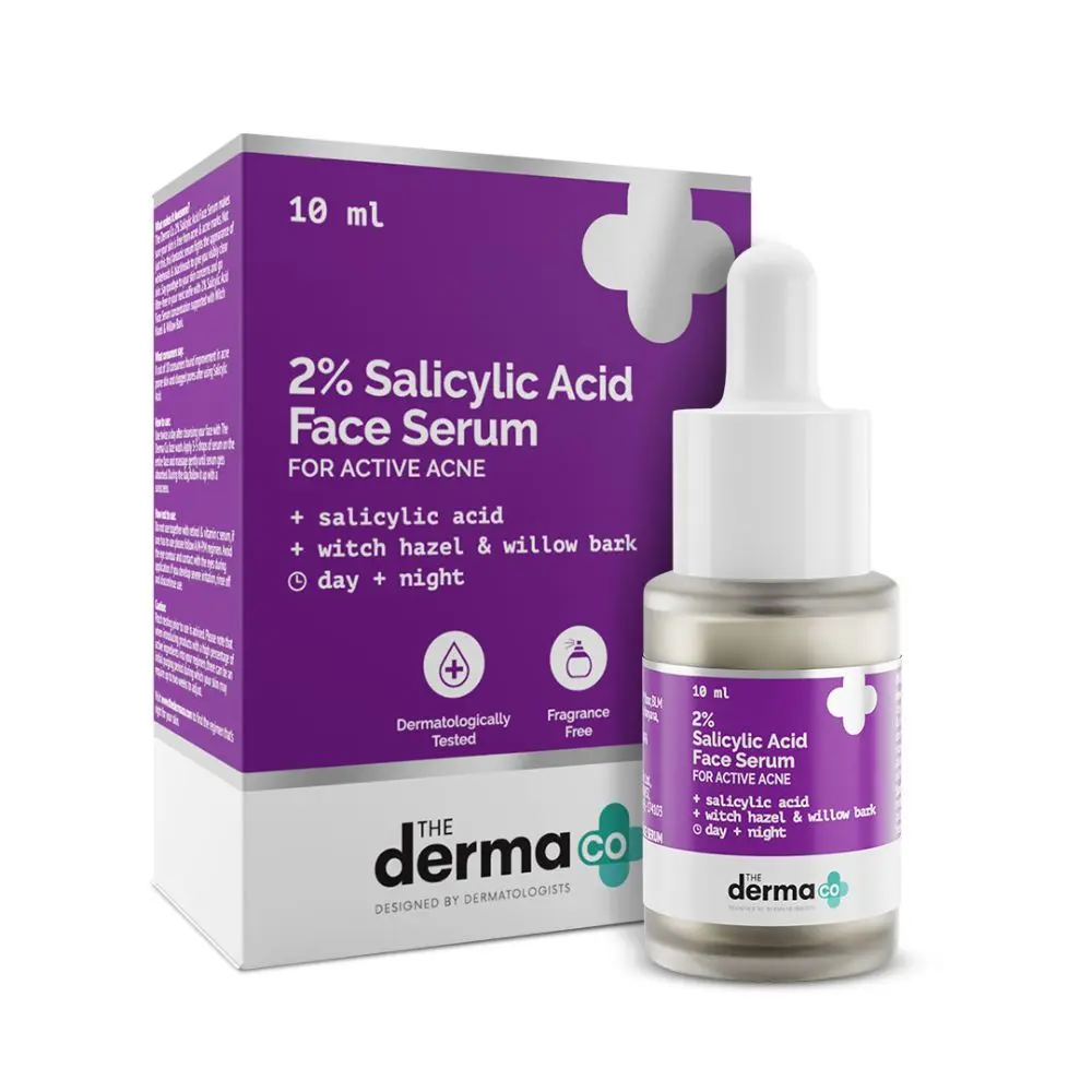 The Derma Co. 2% Salicylic Acid Face Serum with Witch Hazel & Willow Bark for Active Acne (10 ml)