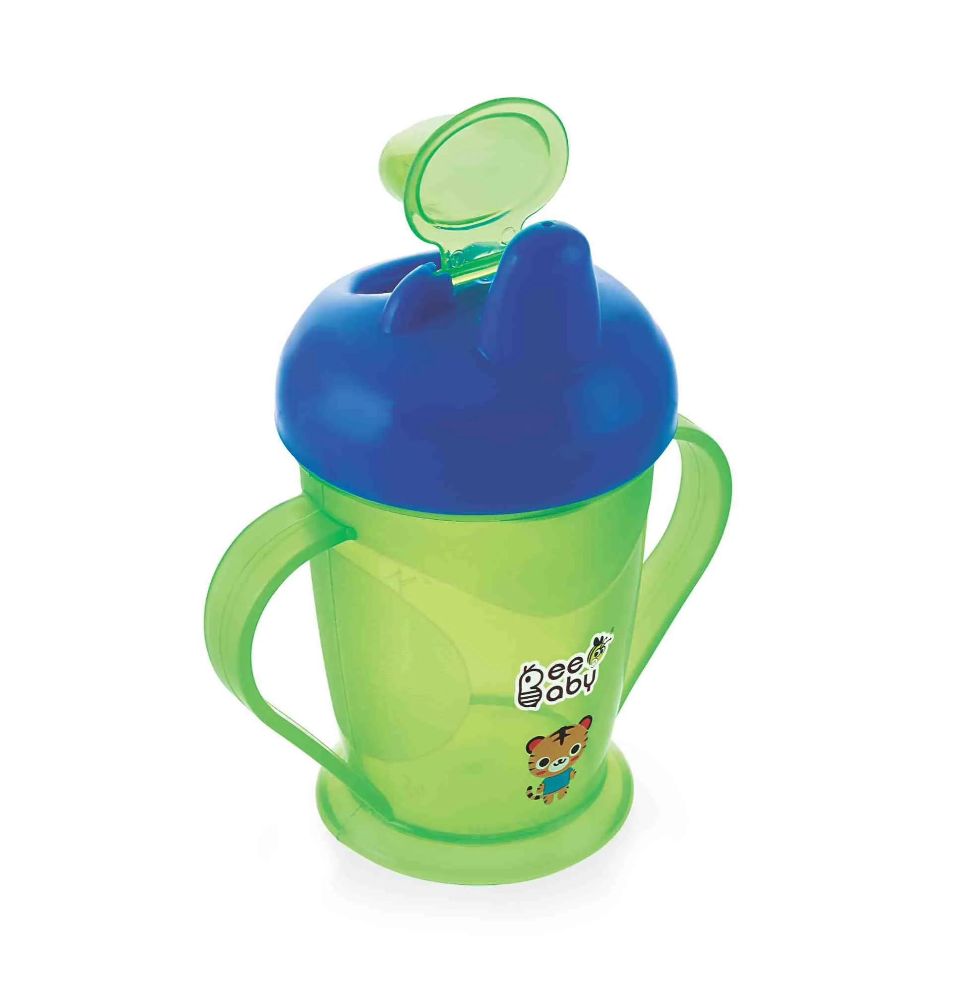 Beebaby Twin Handle Hard Spout Sippy Cup, Easy Grip 180 Ml, 6 Oz (green & Blue)