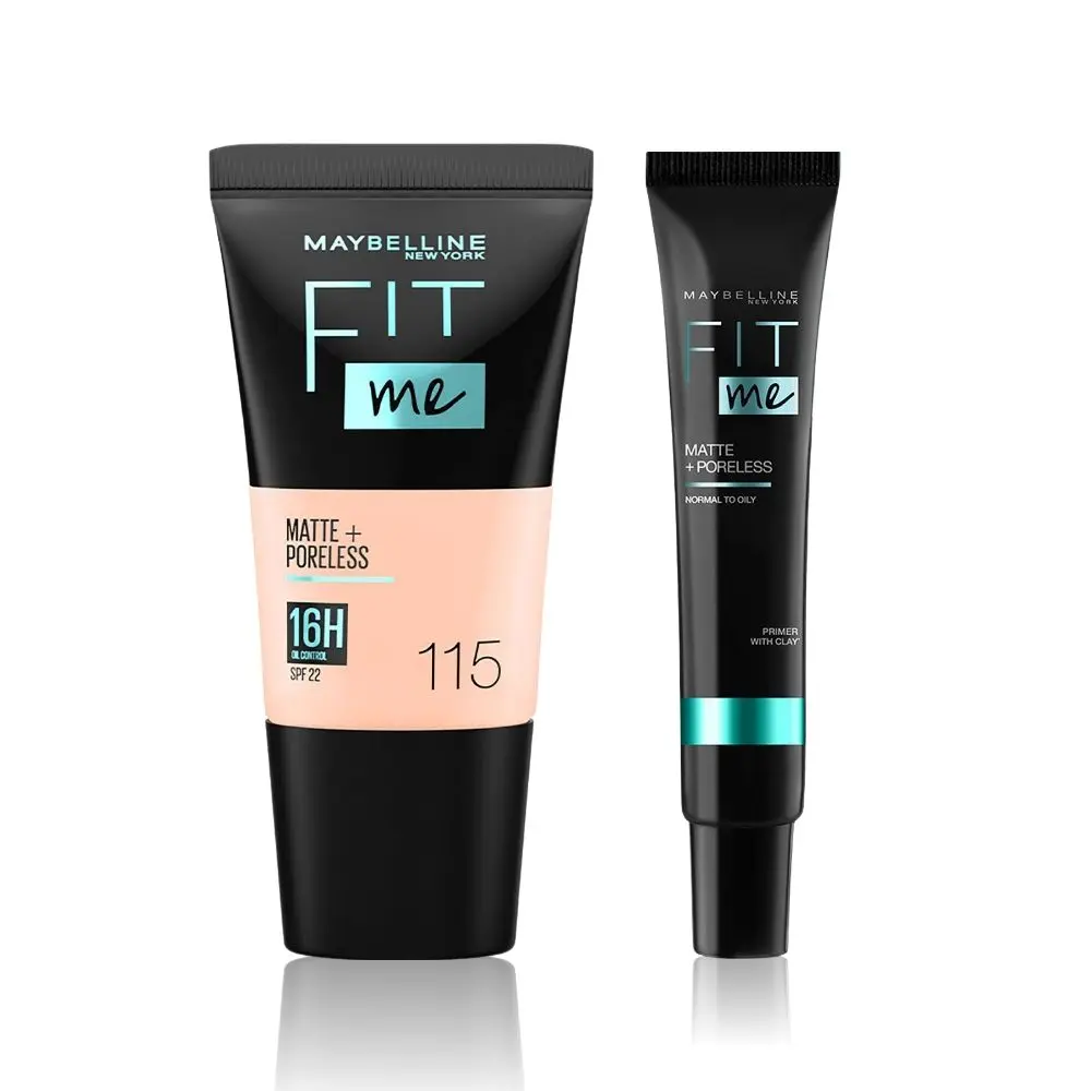 Maybelline New York Fit Me Matte+Poreless Liquid Foundation Tube - Ivory 115 (18 ml)+Fit me matte Poreless Primer