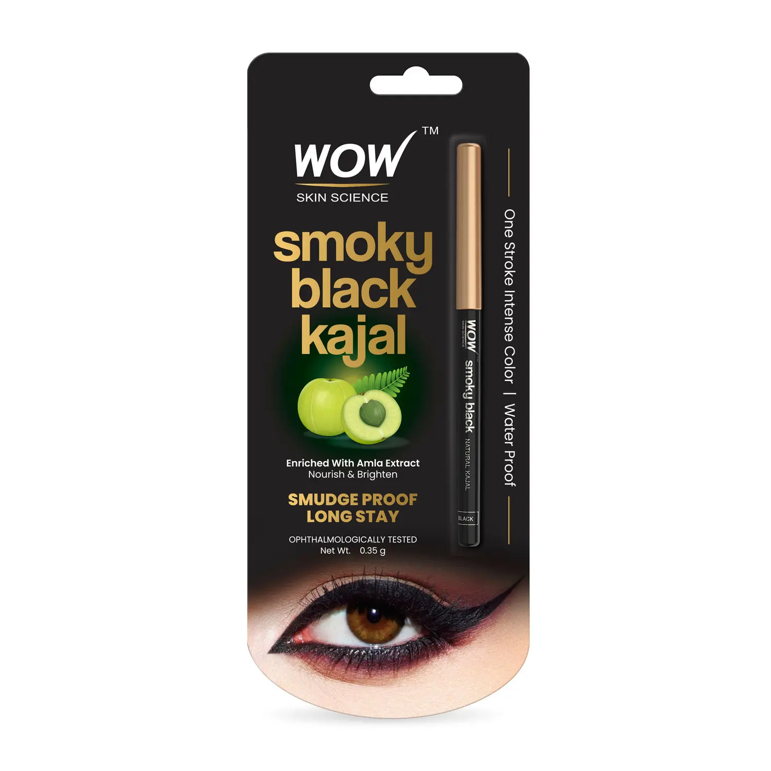 WOW Skin Science Smoky Black 90% Natural Kajal | Water Proof & Smudge Proof | Long Lasting | No Parabens and Mineral Oils 0.35g