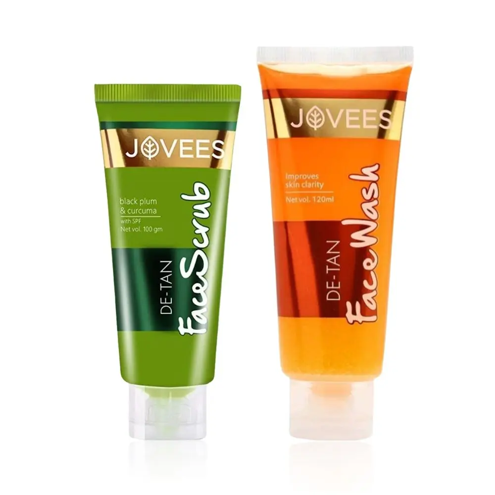 Jovees Detan Wash & Scrub Combo | De-Tan Face Wash 120 ml | Detan Face Scrub With SPF 100g