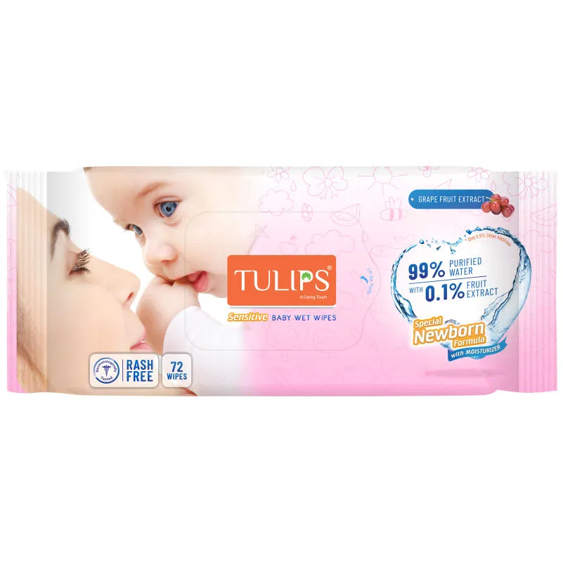 Tulips Sensitive Baby Wet Wipes - 72 Pcs