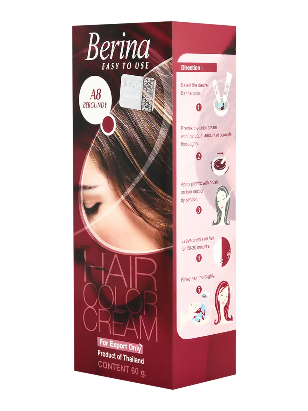 Berina A8 Bergundy Hair Color Cream 60gm