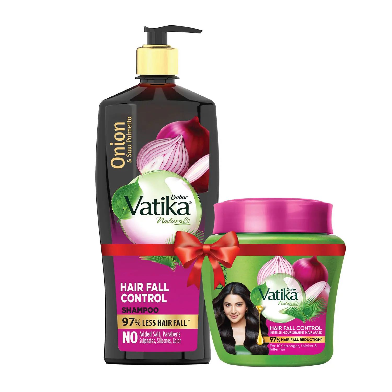 Dabur Vatika Onion Hairfall Control Kit (Onion Shampoo 640ml + Onion Hair Mask 500g) | With Onion and Saw Palmetto