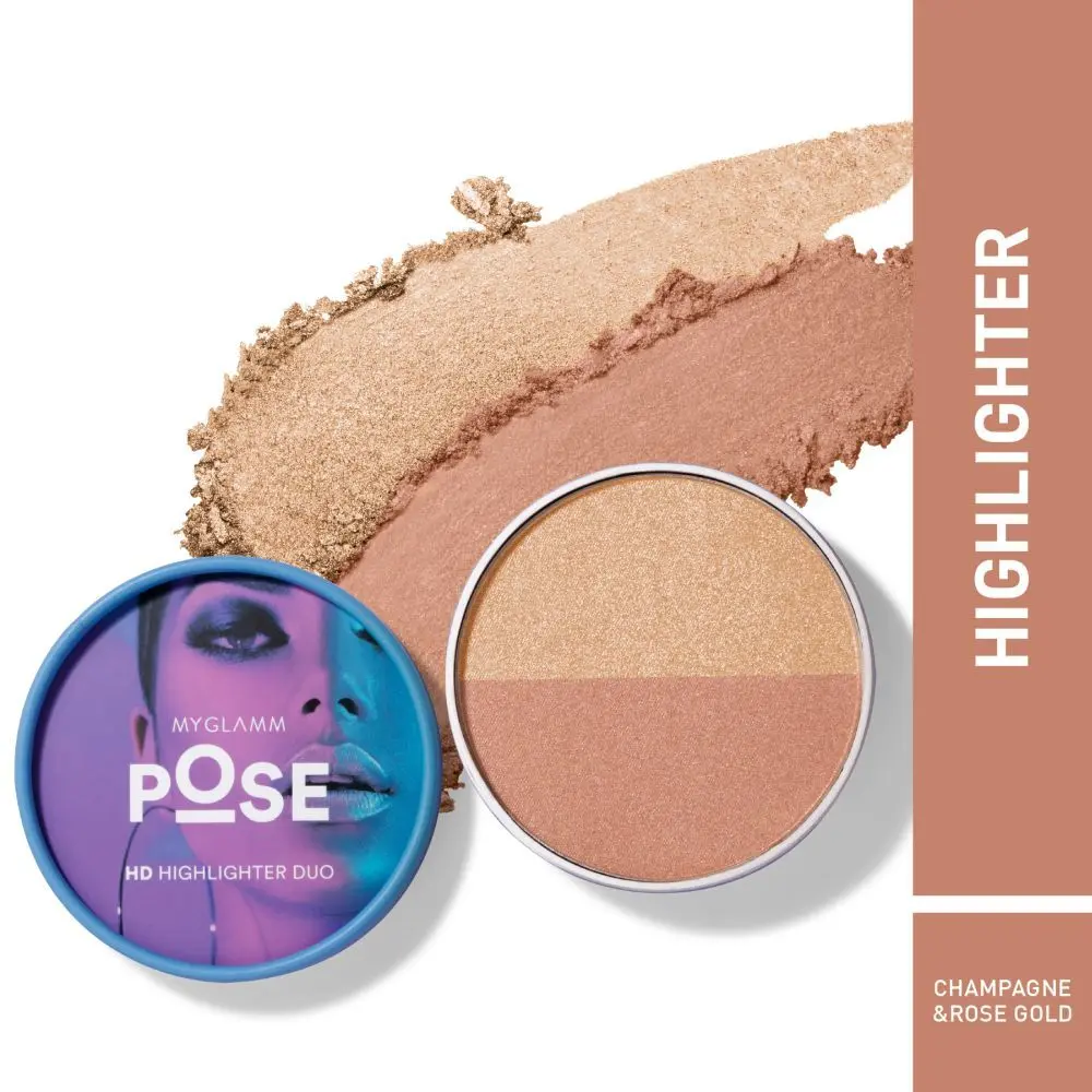 MyGlamm POSE HD Highlighter Duo-Champagne | Rose Gold-9gm