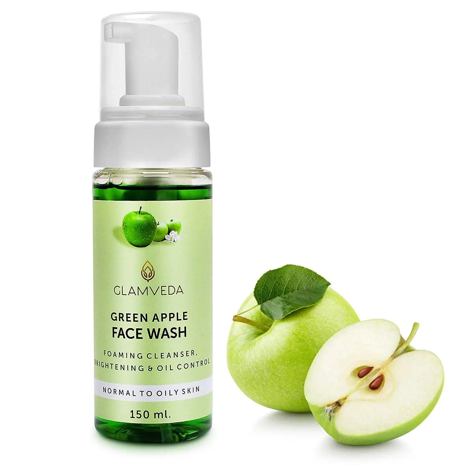 Glamveda Green Apple Brightening & Oil Control Foaming Face Wash (150 ml)