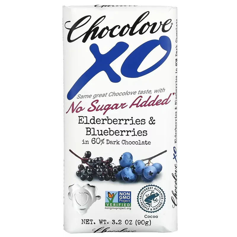 XO, Elderberries & Blueberries In 60% Dark Chocolate, 3.2 oz (90 g)