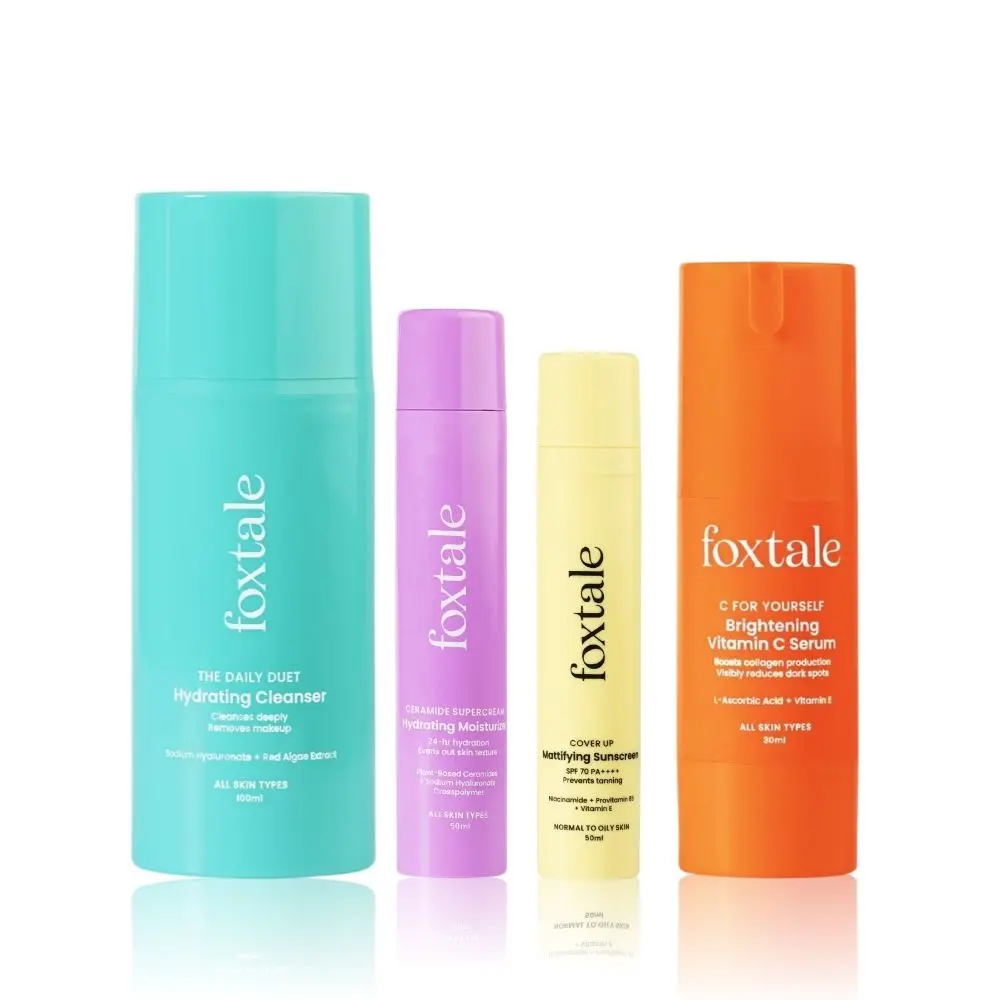 Foxtale Morning Glory | Hydrating Face Wash 100 ml + Vitamin C Serum 30 ml + Hydrating Mositurizer 30 ml + Matte Finish Sunscreen (SPF 70)