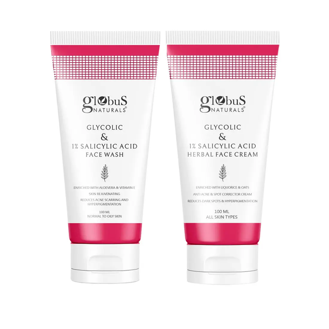 Globus Naturals Glycolic & 1% Salicylic Acid Anti-Acne Face care Combo - Set of 2 Face wash & Face Cream