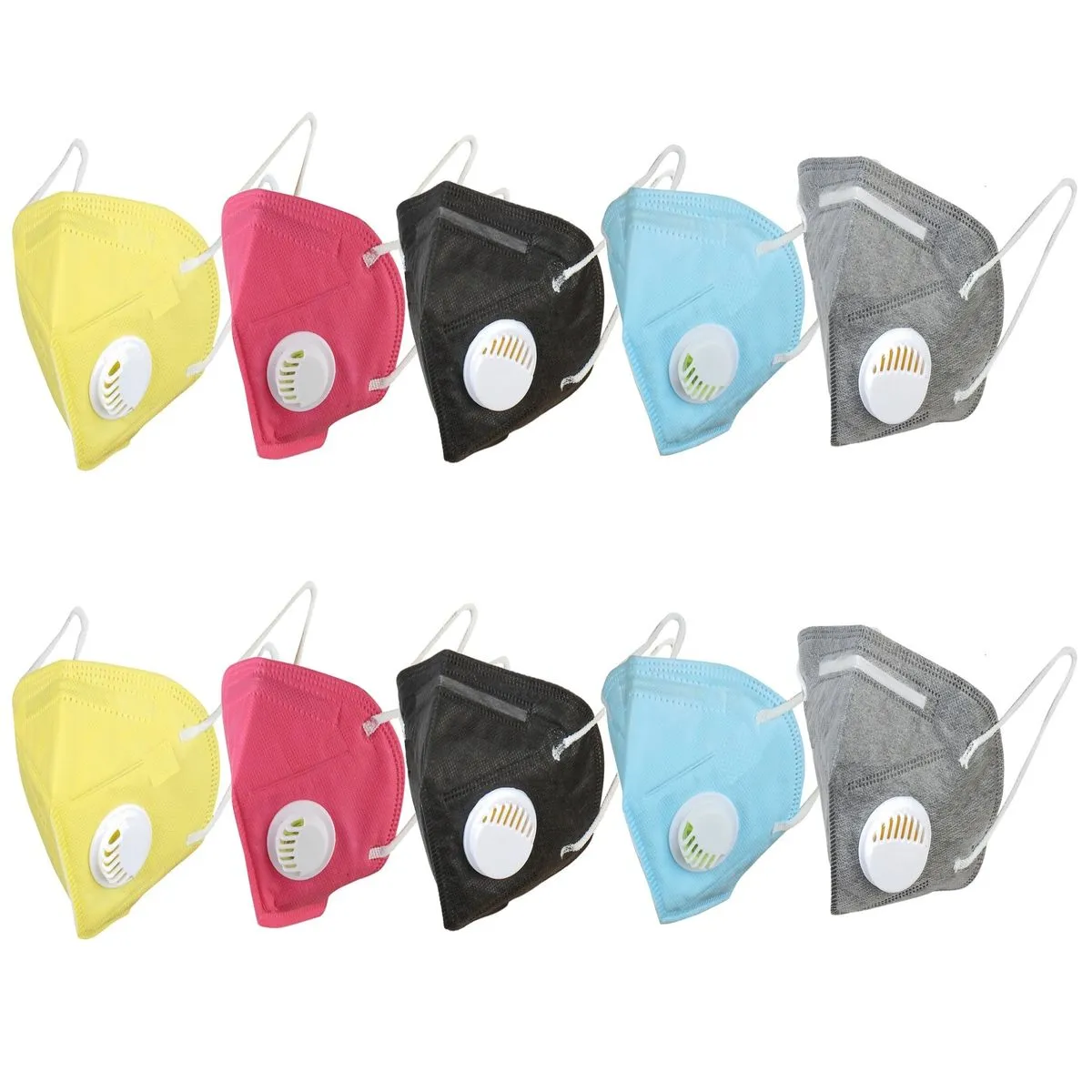 OOMPH Pack Of 10 Kn95/n95 Anti-pollution Reusable 5 Layer Mask Color: Pink Black Blue Grey Yellow