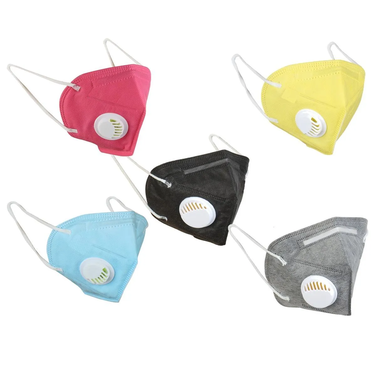 Fabula Pack of 5 KN95/N95 Anti-Pollution Reusable 5 Layer Mask (Pink,Black,Blue,Grey,Yellow)