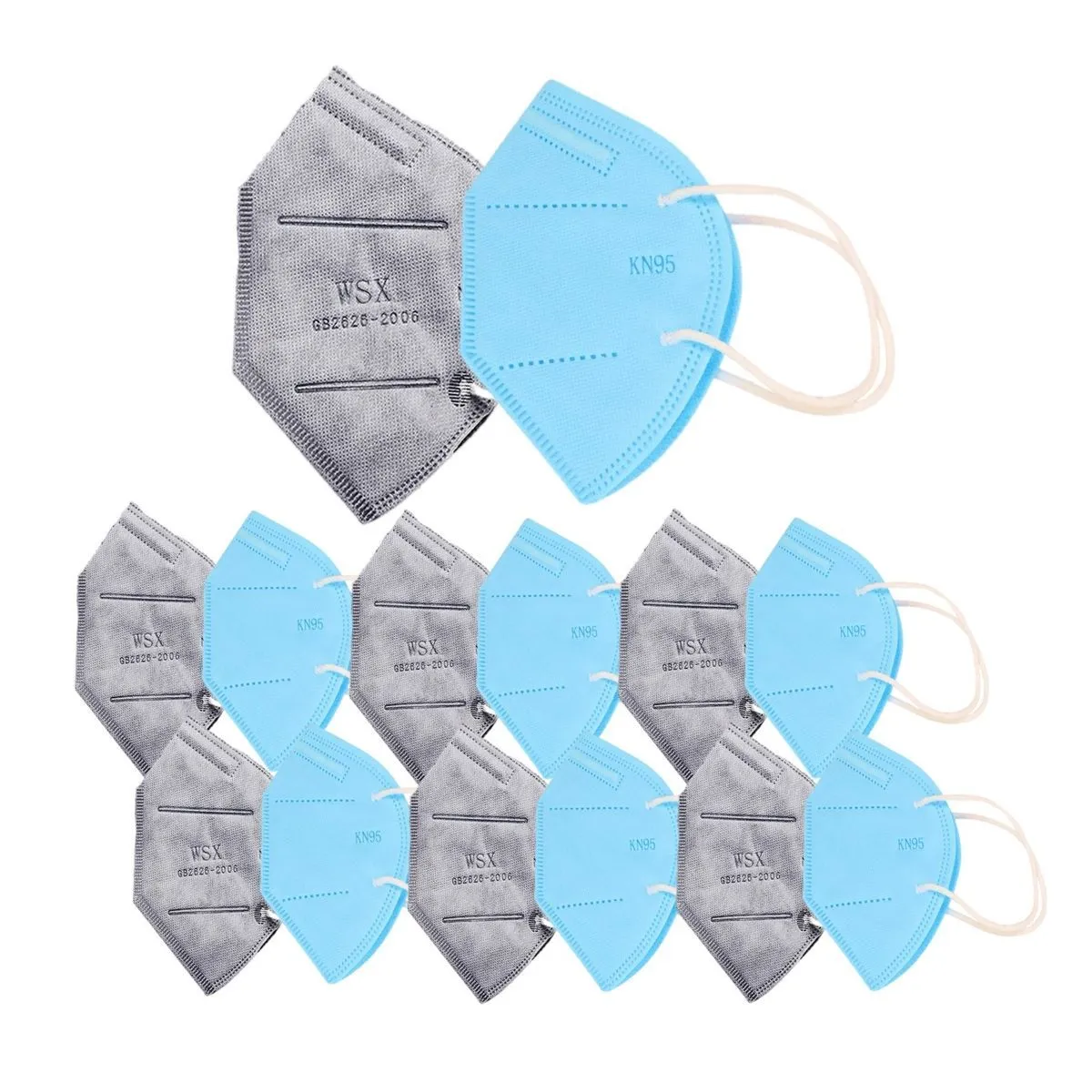 Fabula Pack Of 12 Kn95/N95 Anti-Pollution Reusable 5-Layer Mask (Blue,Grey)