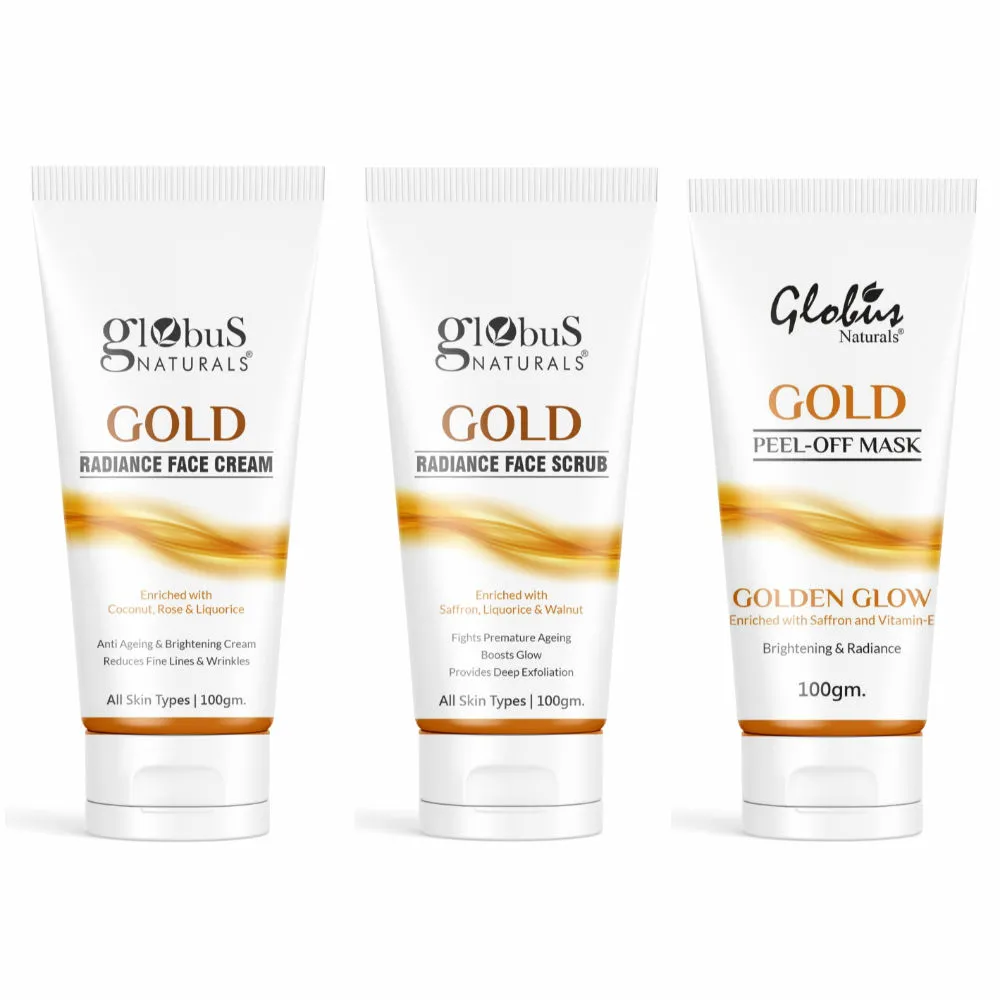 Globus Naturals Gold Radiance Brightening + Skin Lightening Face Care Combo - Set of 3