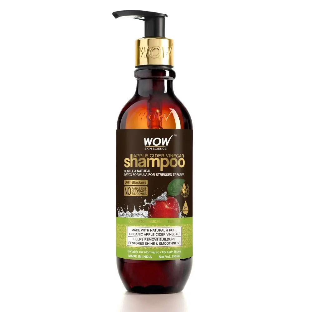 WOW Skin Science Apple Cider Vinegar Shampoo - Restores Shine & Smoothness - No Parabens, Sulphates & Silicones - 250mL