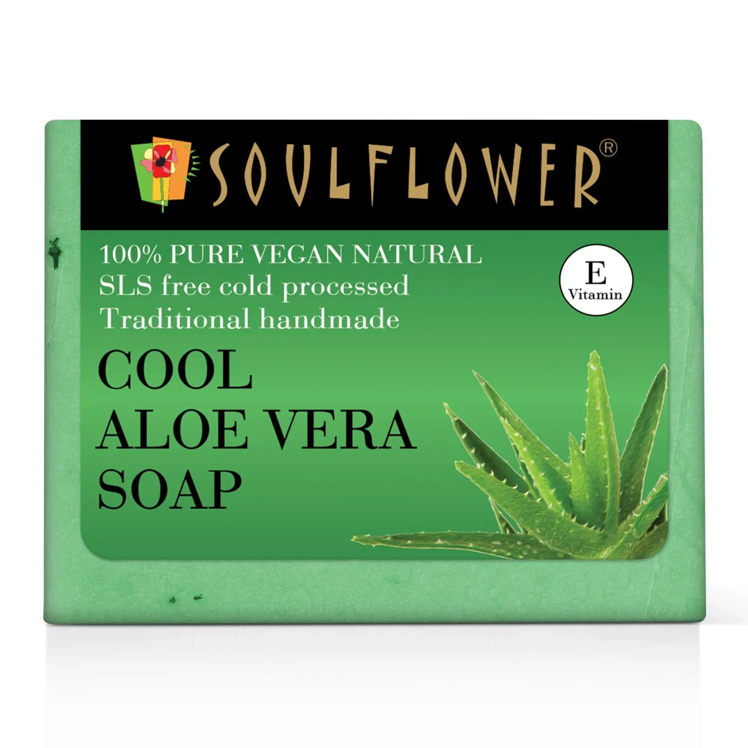 Soulflower Cool Aloe Vera Soap for mostorised, soft and gentle skin, 100% Pure & Natural, Handmade, SLS Free, Cold Processed, 150g