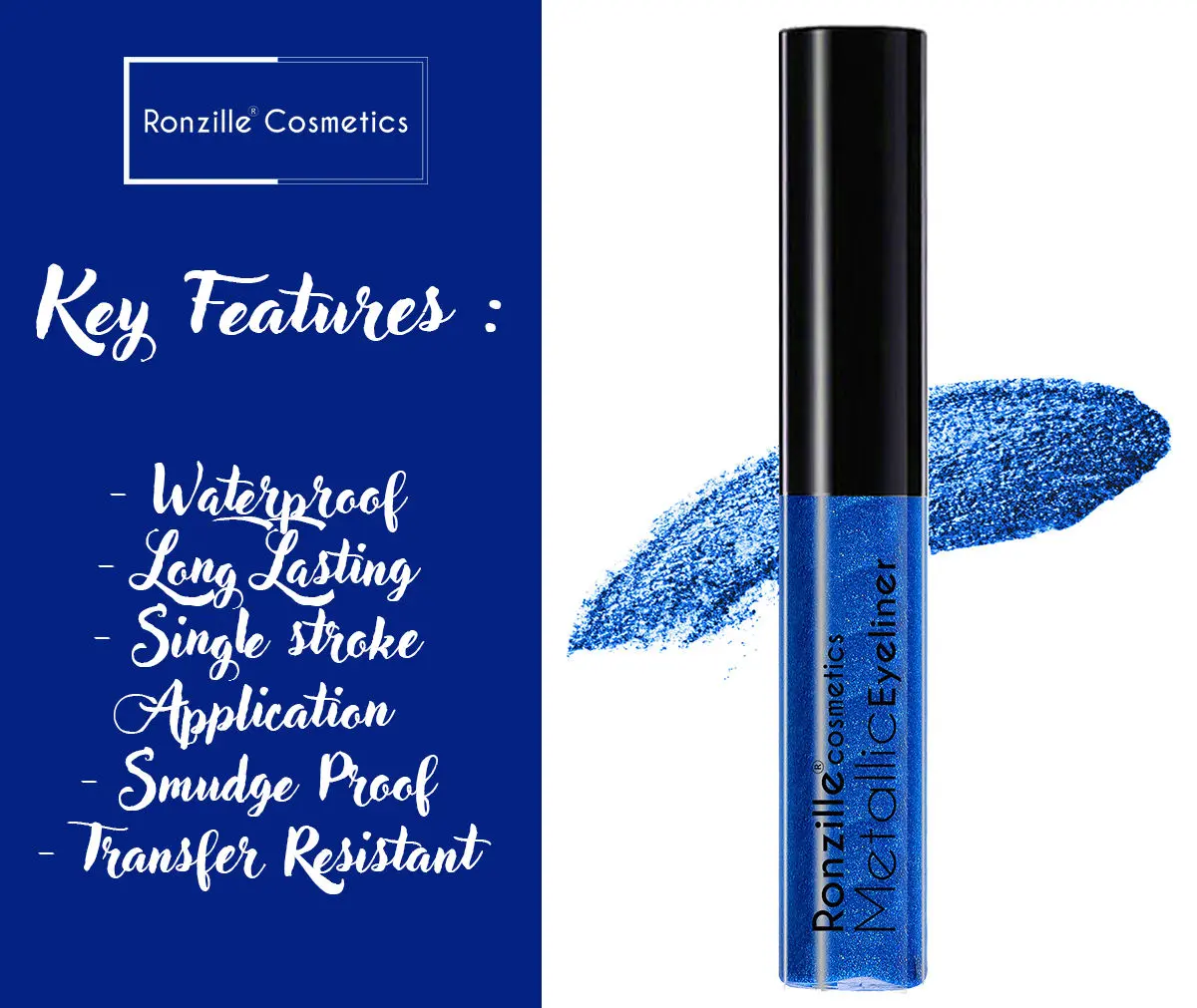 Ronzille Metallic Glitter Eyeliner- Blue