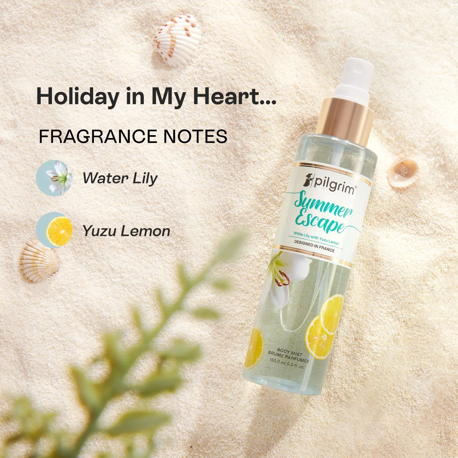 Pilgrim Summer Escape Body Mist (White Lily with Yuzu Lemon)| Citrus Body Mist | Long Lasting Perfume for Women, Pack of 2