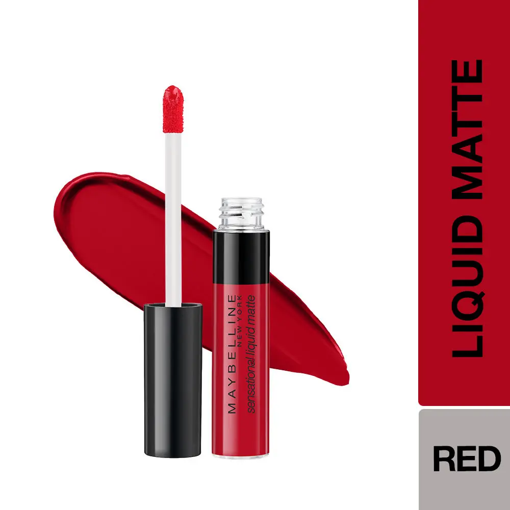 Maybelline New York Sensational Liquid Matte Lipstick 03 Flush It Red, 7G.