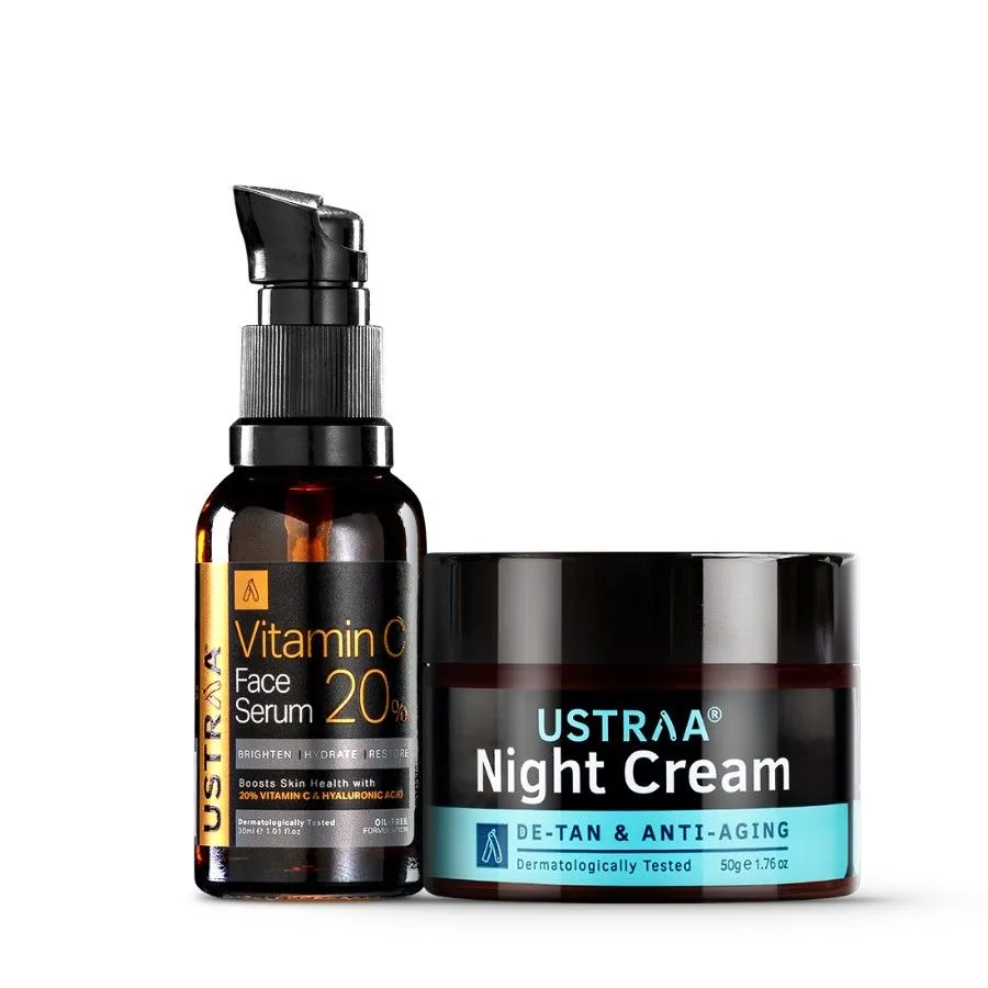 Ustraa Bright Skin Combo - 20% Vitamin C Face Serum & Night Cream Combo