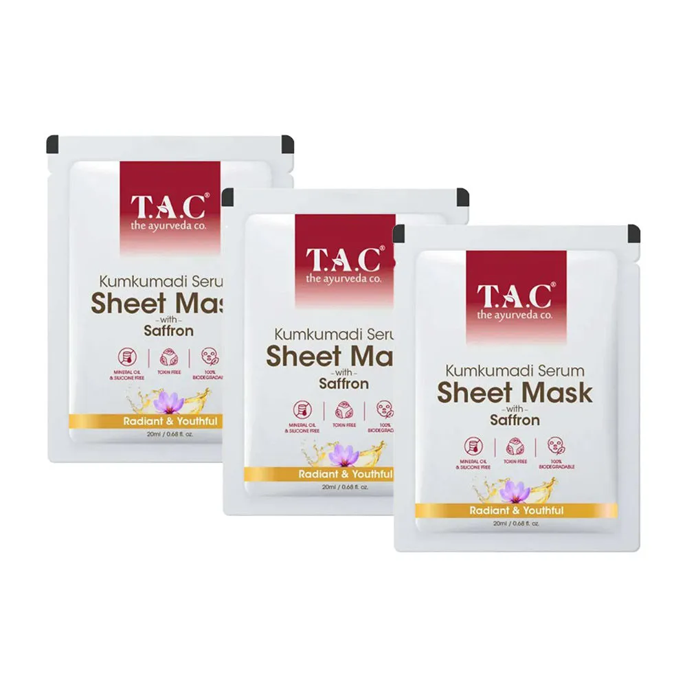 TAC - The Ayurveda Co. Kumkumadi Face Serum Sheet Mask - Pack Of 3