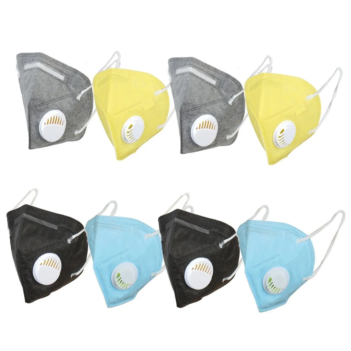 OOMPH Pack Of 8 Kn95/n95 Anti-pollution Reusable 5 Layer Mask Color: Black Blue Grey Yellow