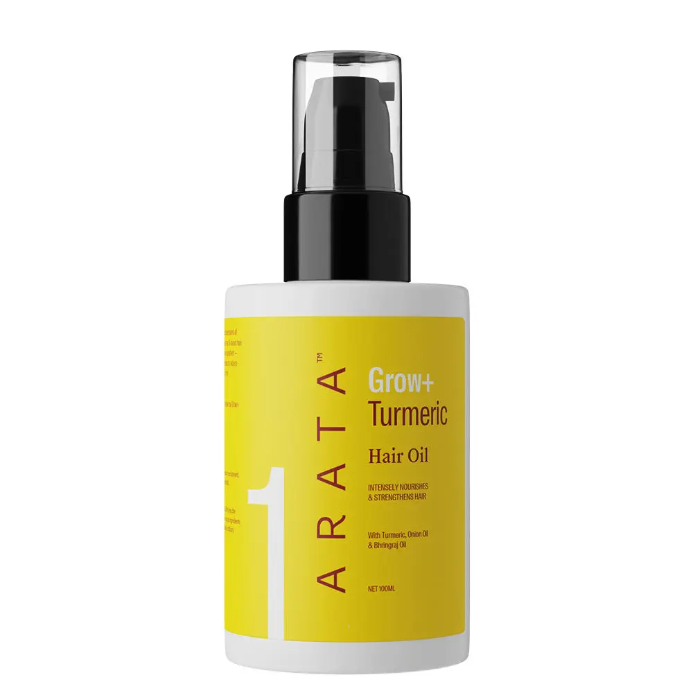 Arata Grow + Turmeric Hair Oil ( 100 ML) | Infused With Turmeric, Onion Oil & Bhringraj | For Stronger, Healthier Hair | Protects Against Free Radicals