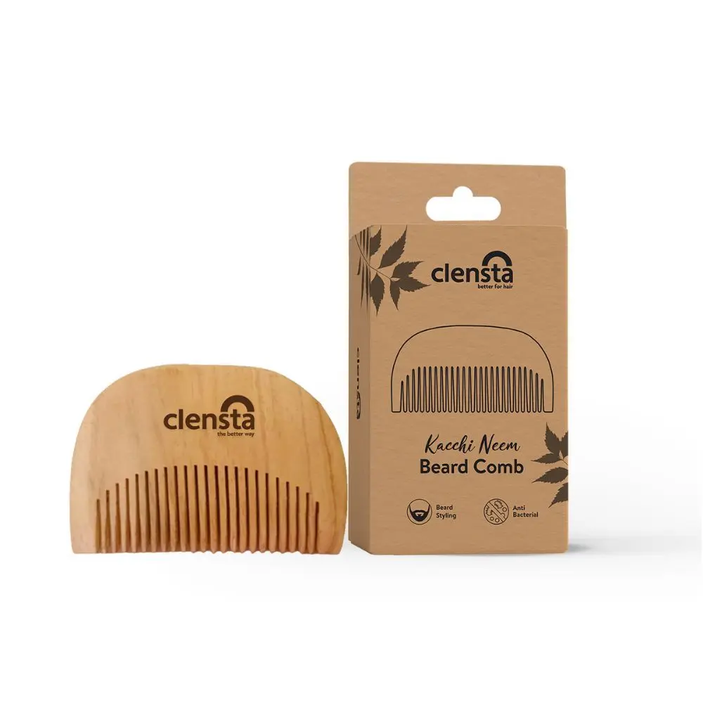 Clensta Kacchi Neem Beard Wooden Comb| Lock-In Moisture, Detangle, Frizz Control| Comb for Men