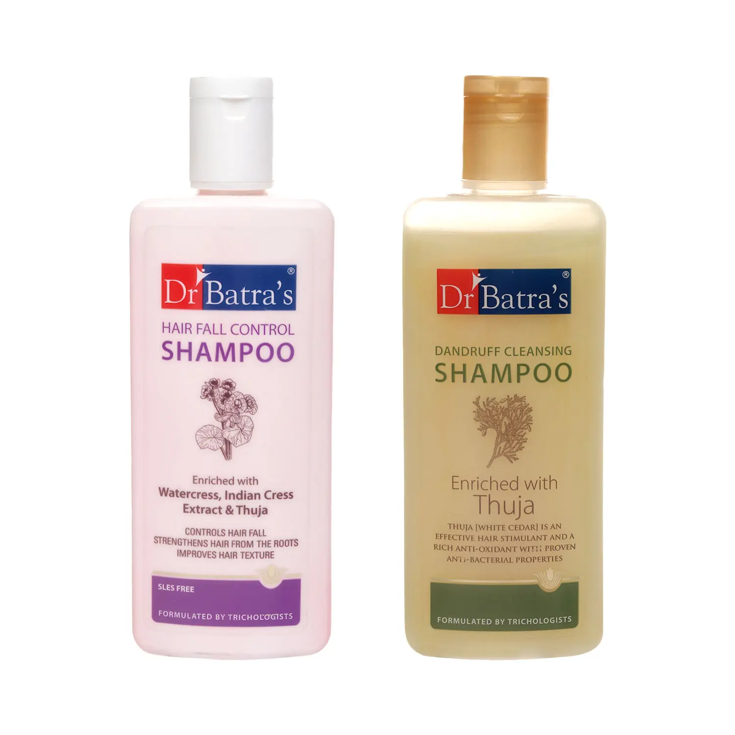 Dr Batra's Dandruff Cleansing Shampoo - 200 ml and HairFall Control Shampoo- 200ml (Pack of 2 for Men and Women)