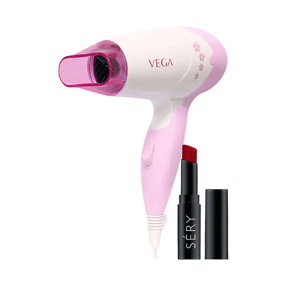 VEGA Insta Glam-1000 Hair Dryer & Sery Say Cheeez! Creamy Matte Lip Color - Cl04 Romantic Red