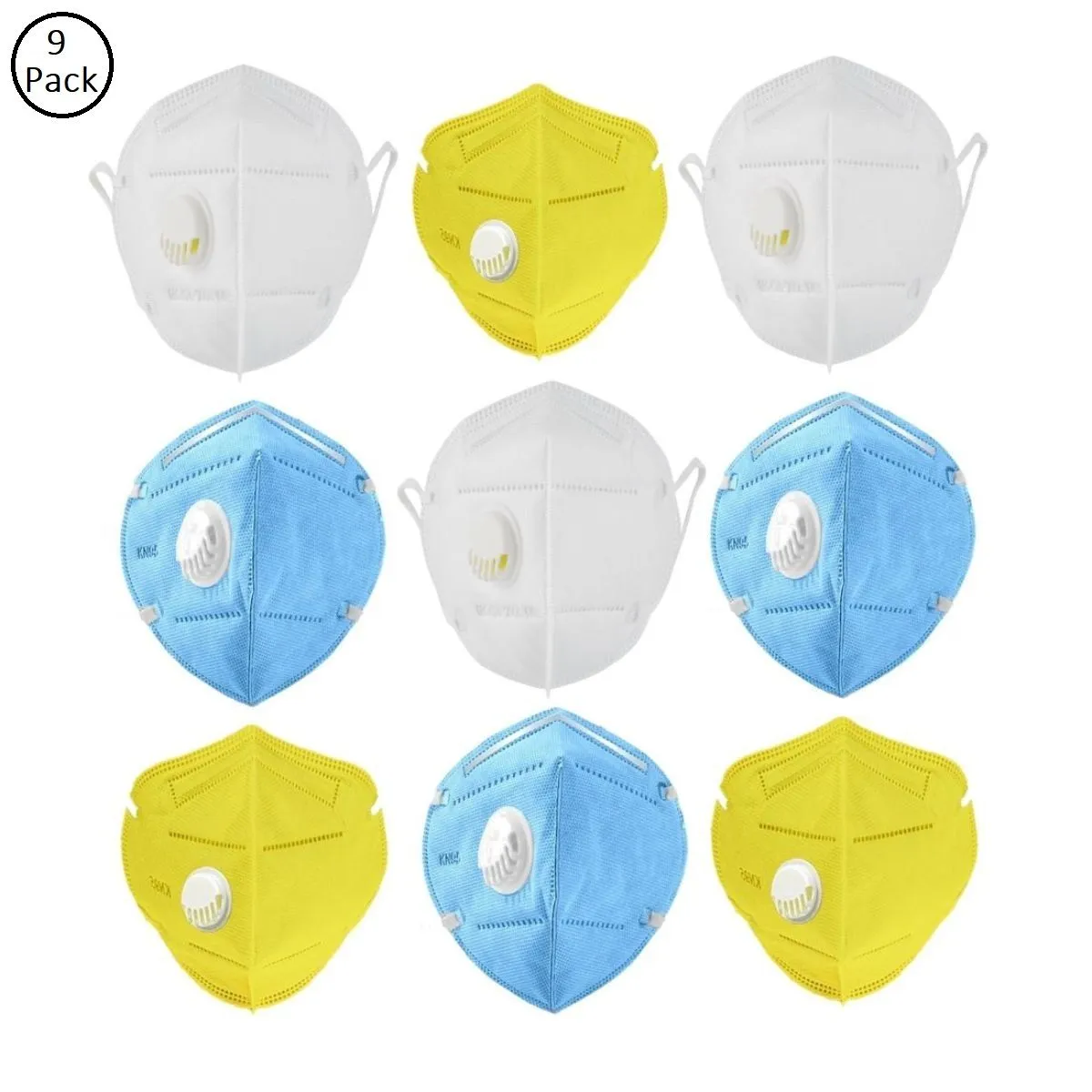 Fabula Pack Of 9 Anti-Pollution Reusable 5 Layer Mask - White Blue Yellow