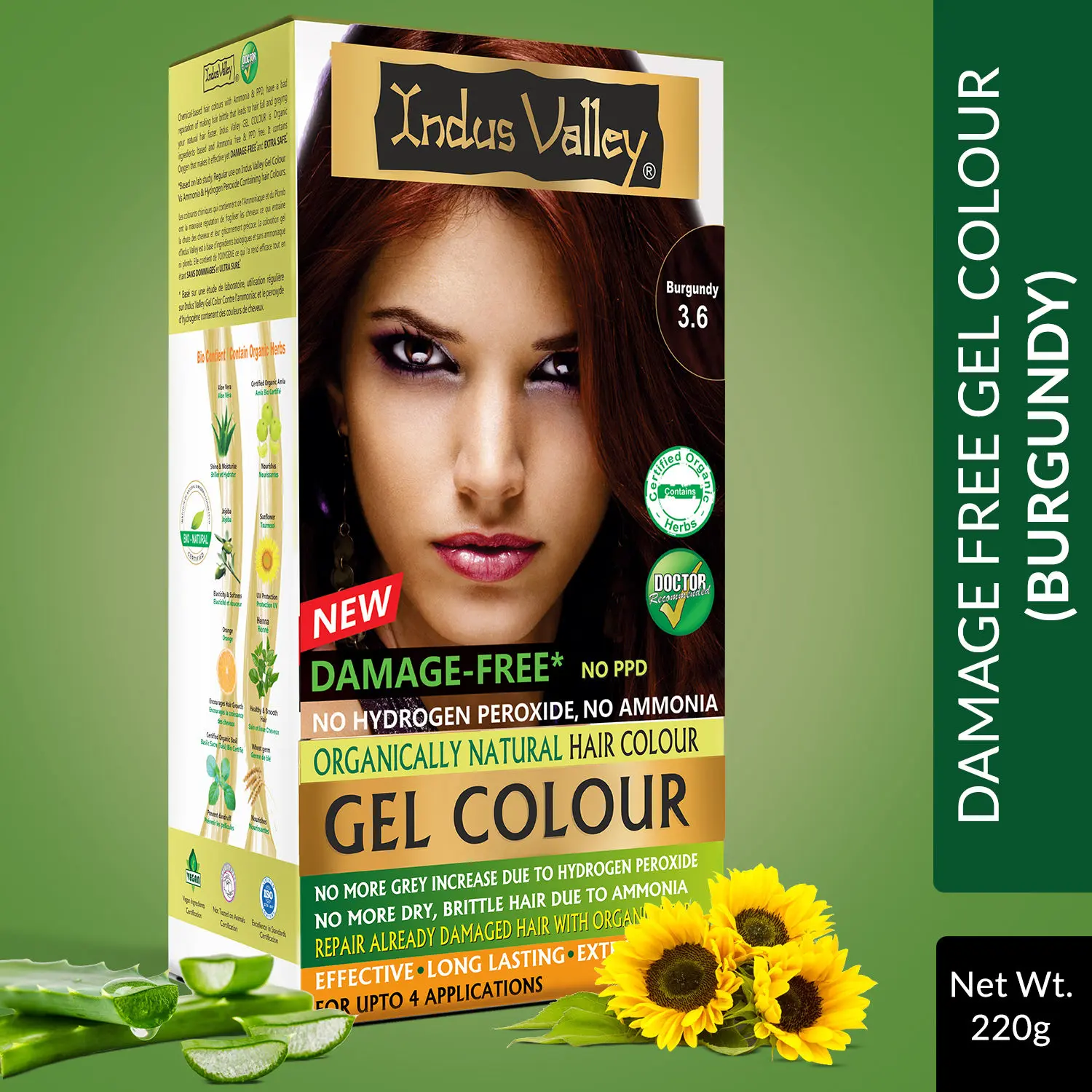 Indus Valley Organically Natural Gel Burgundy 3.6 Hair Color -(220 g)