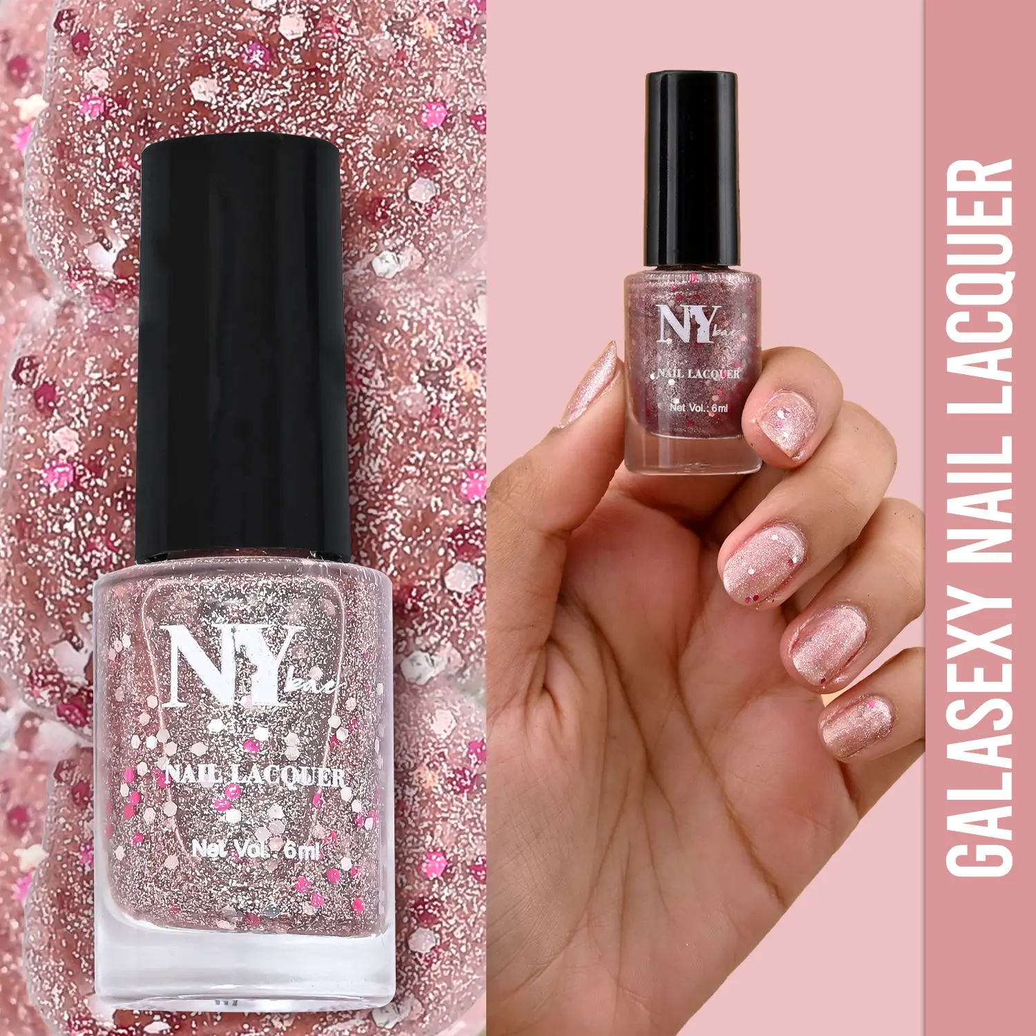 NY Bae Galasexy Nail Lacquer - Sexy Flare 07 (6 ml) | Pink | Shimmer Finish | High Colour Payoff | Chip Free | Long lasting | Cruelty Free