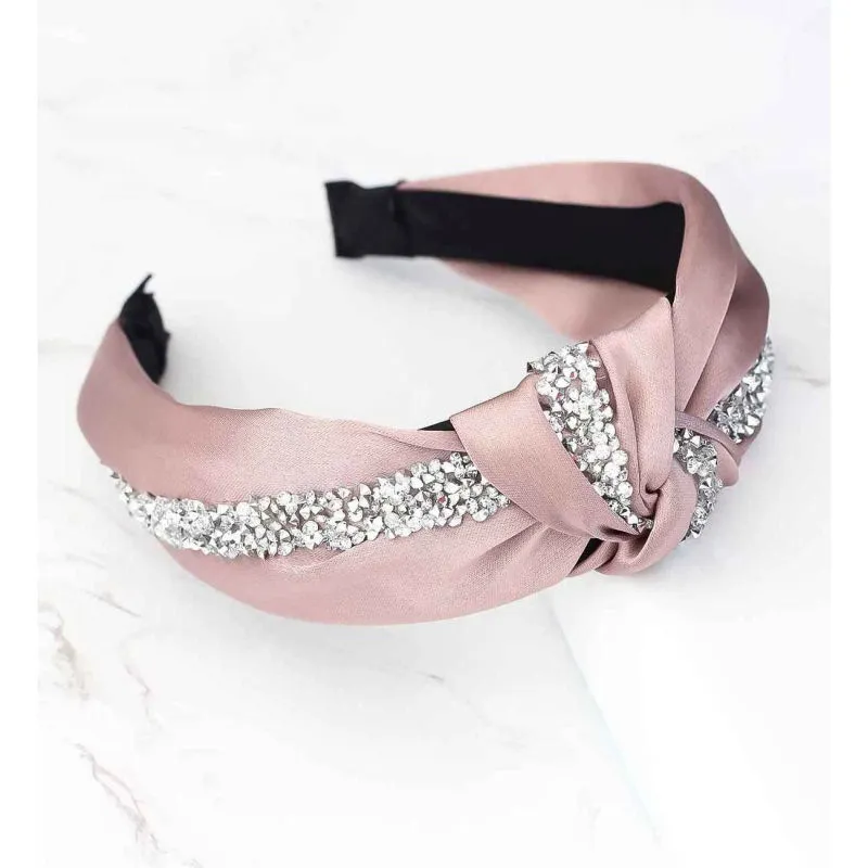 Bellofox Pink & Silver-Toned Embellished Knot Detail Hairband