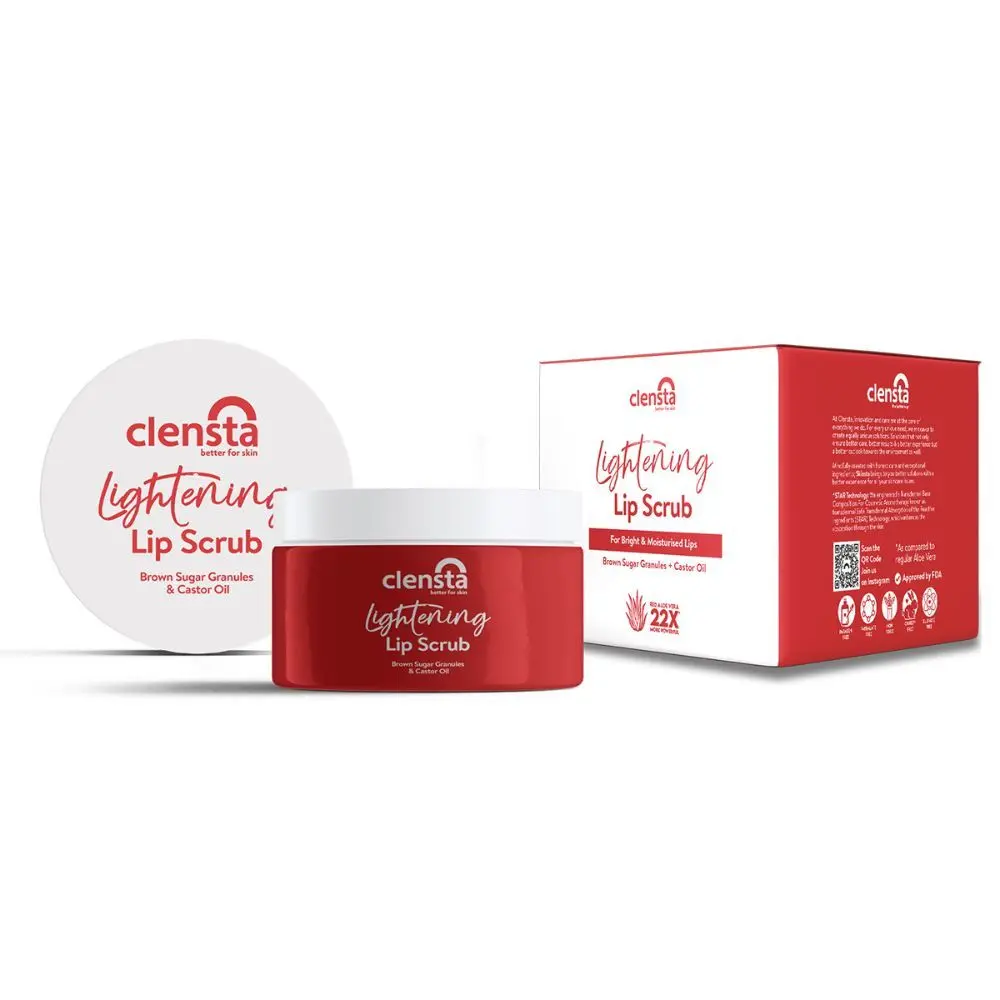 Clensta Lip Lightening Scrub| Red Aloe Vera, Brown Sugar Granules, and Vitamin E| Lip Healing and Moisturization| Naturally Light and Soft Lips| For Dry, Chapped Lips| For All Men and Women