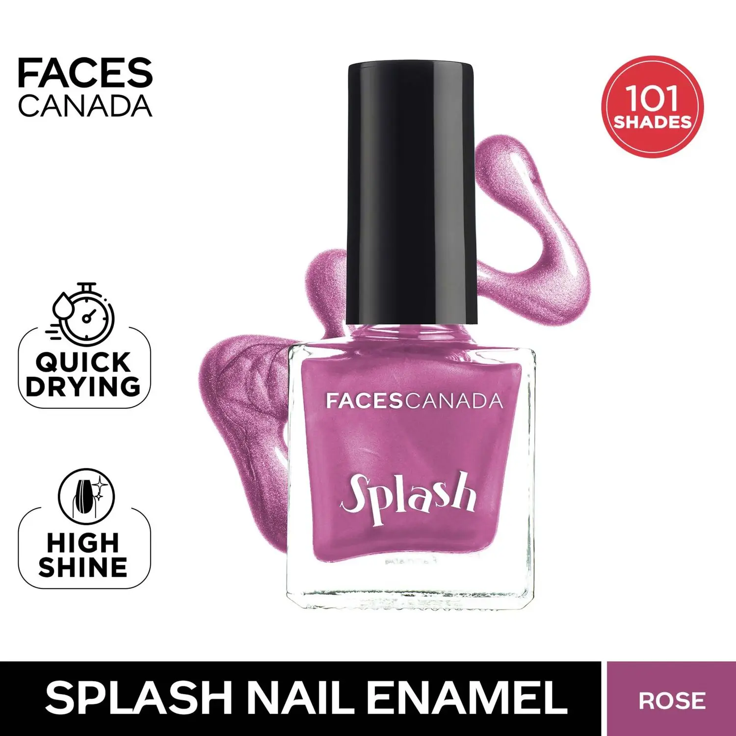 Faces Canada Splash Nail Enamel | Fast Dry | High Shine | Long Lasting | No Chip Formula | No Harmful Chemicals | Shade - Rose 8ml