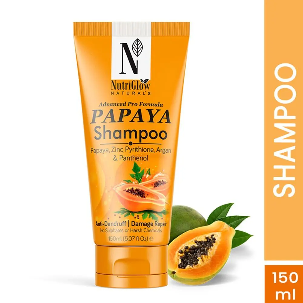 NutriGlow NATURAL'S Advanced Pro Formula Papaya Shampoo for Hairfall control, Thinning, Sulphate Free, All Hair Type, 150ml