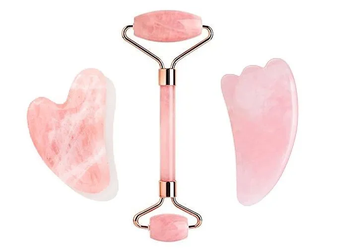 Getmecraft Rose Quartz Roller And Gua Sha With Wing Shape Gua Sha Set