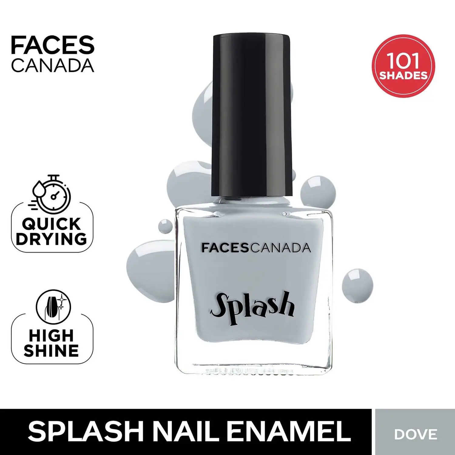 Faces Canada Splash Nail Enamel | Fast Dry | High Shine | Long Lasting | No Chip Formula | No Harmful Chemicals | Shade - Dove 9ml