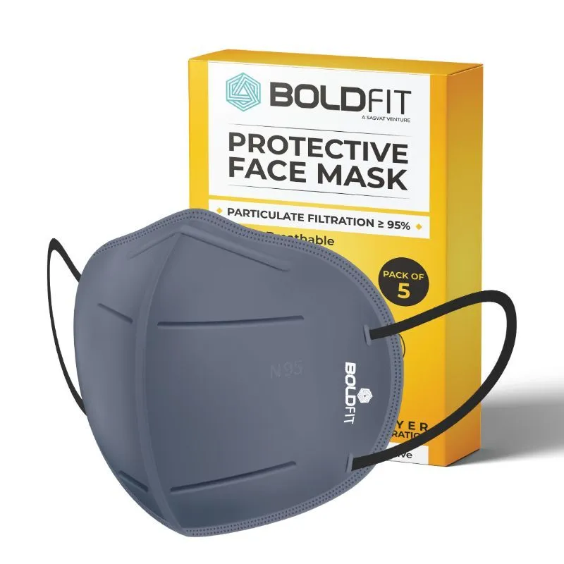 Boldfit N95 Mask For Men & Women - 5 Layer - Pack Of 5( Grey)