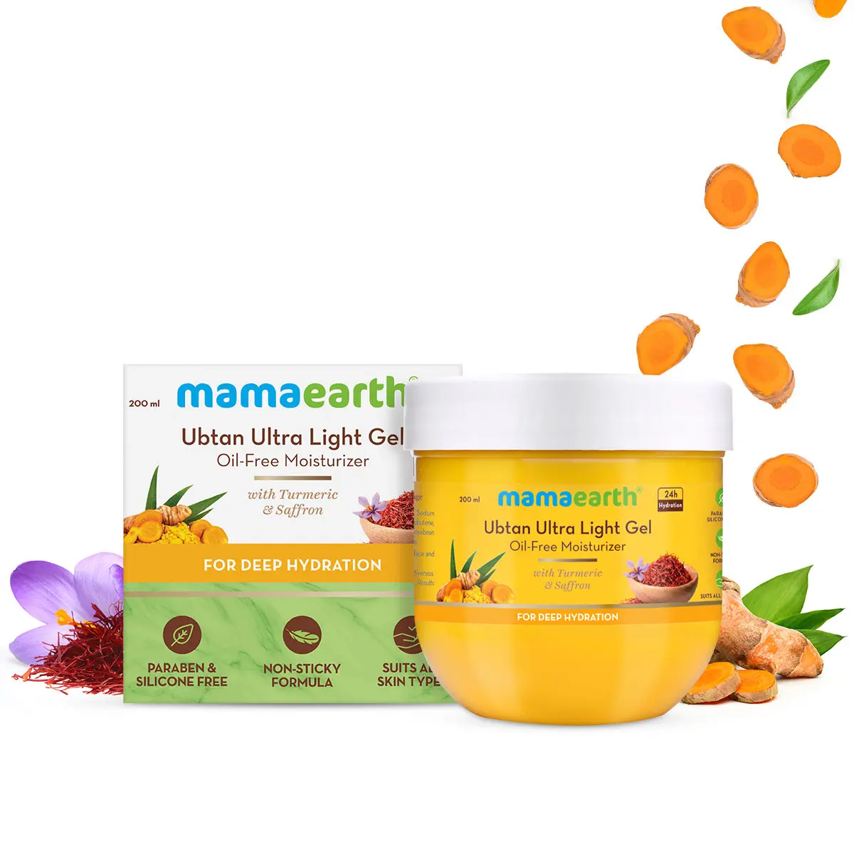 Mamaearth Ubtan Ultra Light Gel Oil-Free Moisturizer with Turmeric & Saffron for Deep Hydration (200 ml)