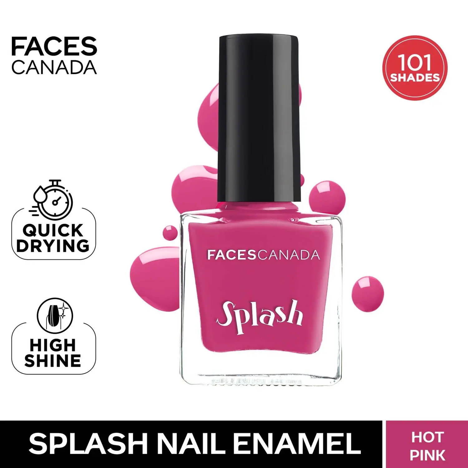 Faces Canada Splash Nail Enamel | Fast Dry | High Shine | Long Lasting | No Chip Formula | No Harmful Chemicals | Shade - Hot Pink 8ml