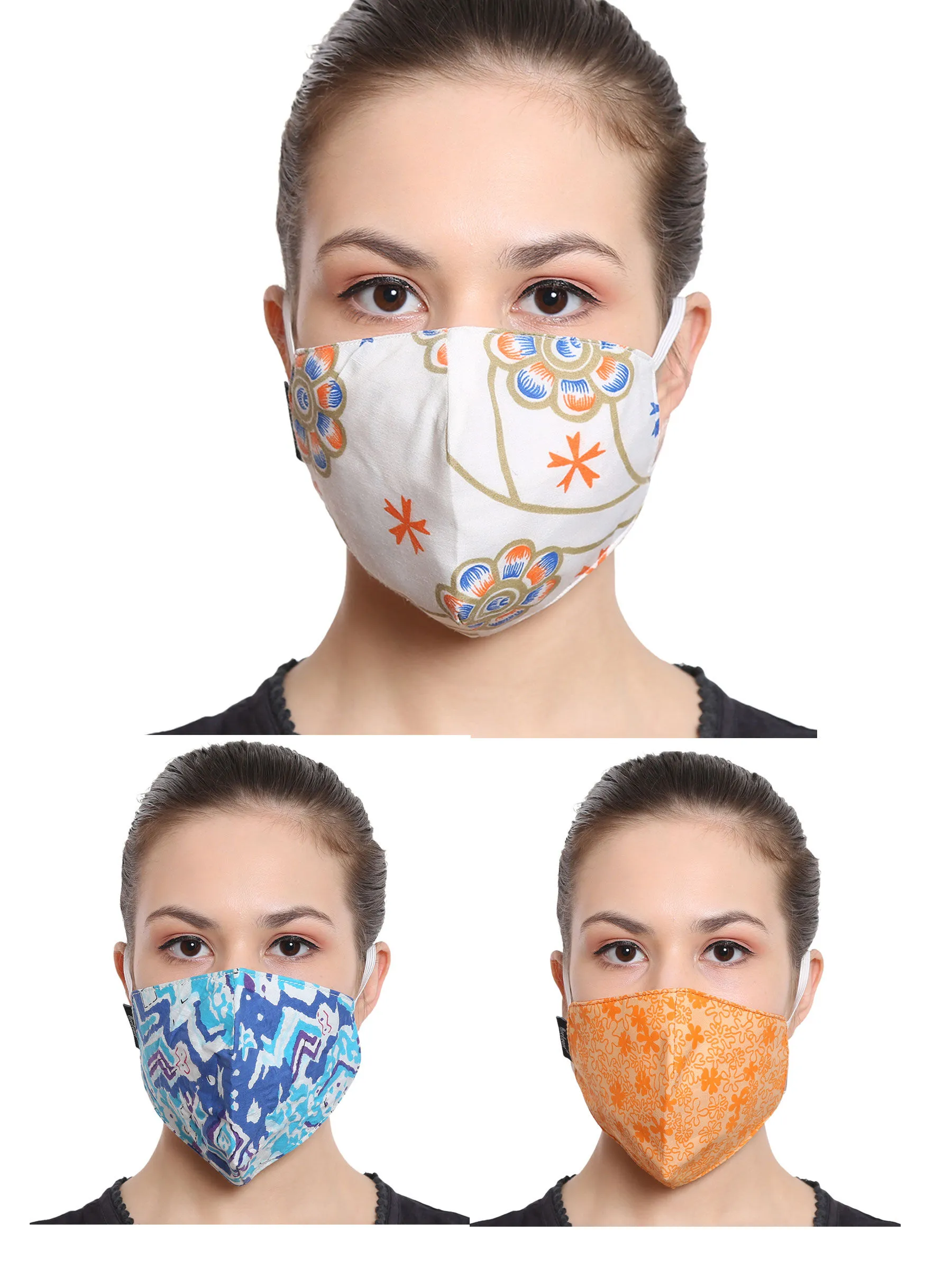 Anekaant Multicolor 3-Ply Reusable Cotton Fabric Fashion Mask (Pack Of 3)