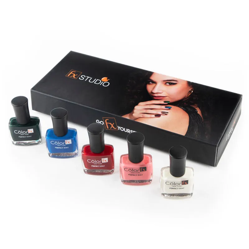 Color Fx Non Toxic Nail Polish Gift Set Of 5 (pink, Red, Green, White, Blue)