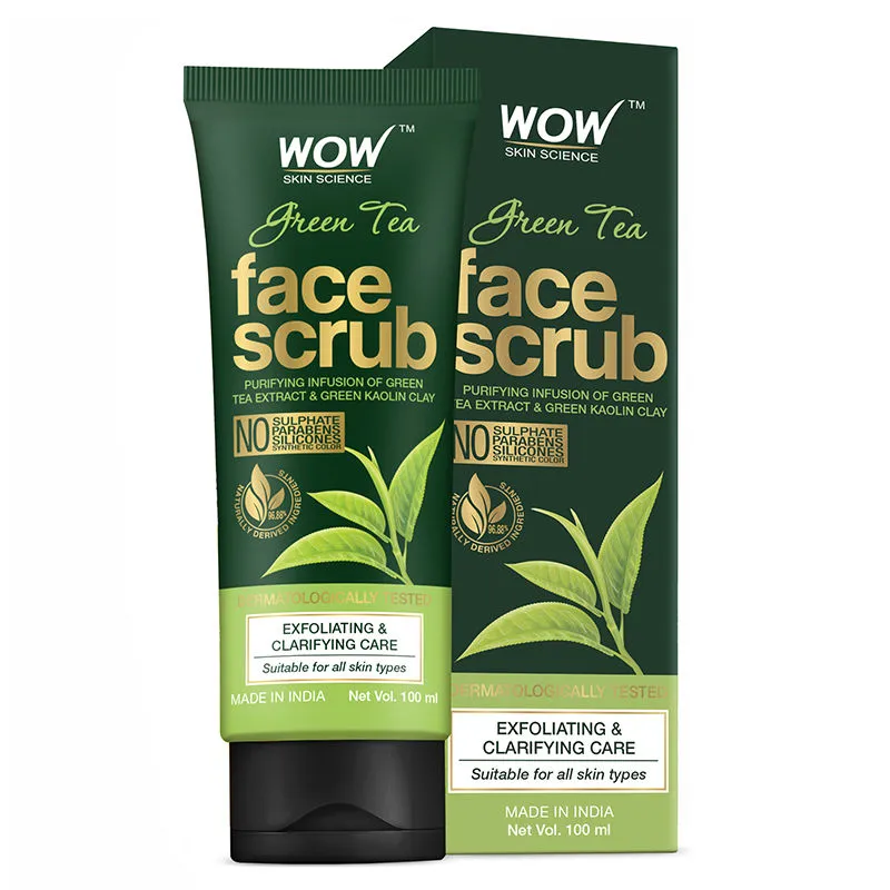 WOW Skin Science Green Tea Face Scrub - No Sulphate, Parabens, Silicones & Synthetic Color