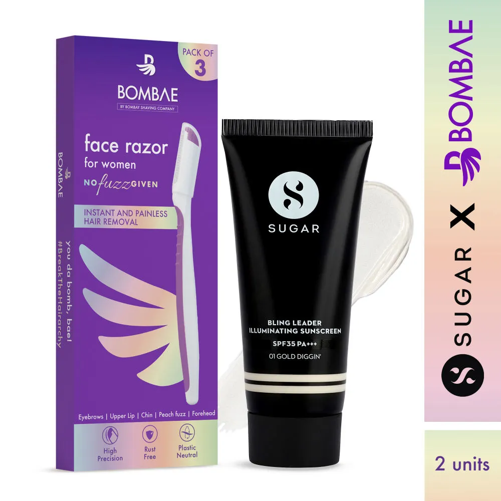 Bombae x SUGAR Get Set Go Combo - Face Razor & Sunscreen