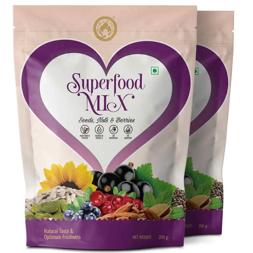 Mom & World Superfood Mix Seeds, Nuts & Berries,  Unflavoured (Pack of 2)  200 g